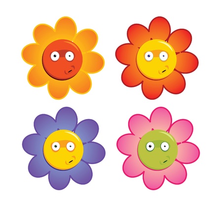 Cartoon flowers with funny expressionのイラスト素材