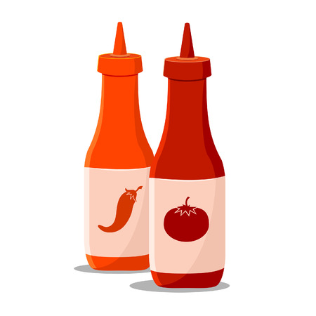 Vector illustration of two bottle of tomato and chilli sauceのイラスト素材