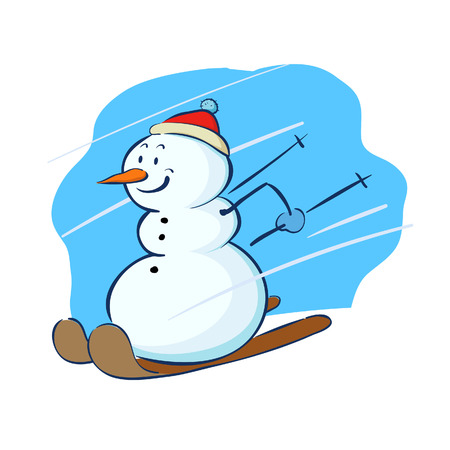 Snowman playing skiのイラスト素材