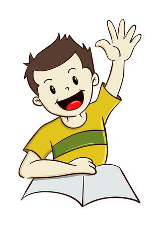 Boy raising hand while studyのイラスト素材