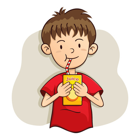 vector illustration of a boy drinking juiceのイラスト素材