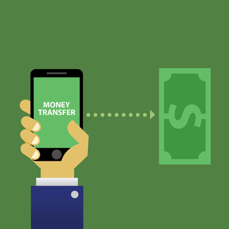 Transferring money from smart phone, vector illustrationのイラスト素材