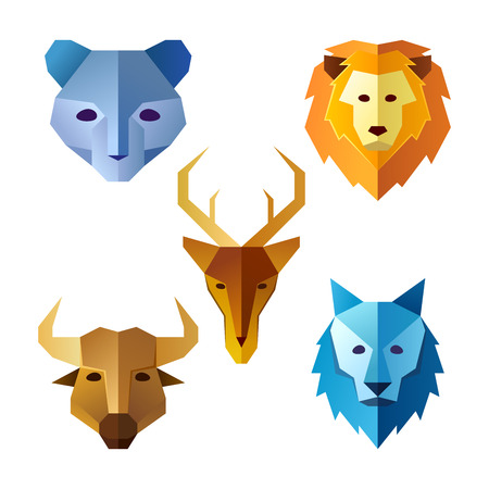 Various animal head in simple vector illustrationのイラスト素材