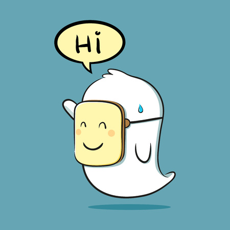 Friendly little ghost wearing a mask vector illustrationのイラスト素材
