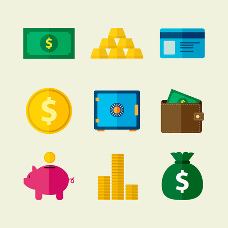 Collection of money flat icons in vector illustrationのイラスト素材