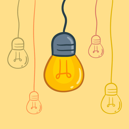 Light bulbs hanging from above in doodle vector illustrationのイラスト素材