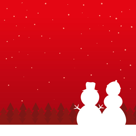 Christmas red background with two snowman silhouetteのイラスト素材