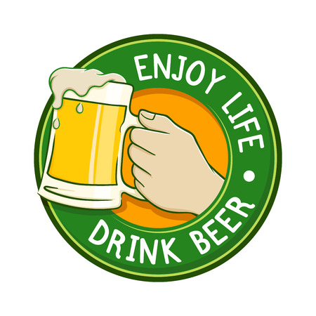 Enjoy your life and drink beer, colorful vector illustration emblemのイラスト素材