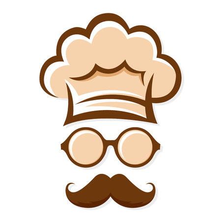 Chef with mustache and glasses vector silhouette iconのイラスト素材