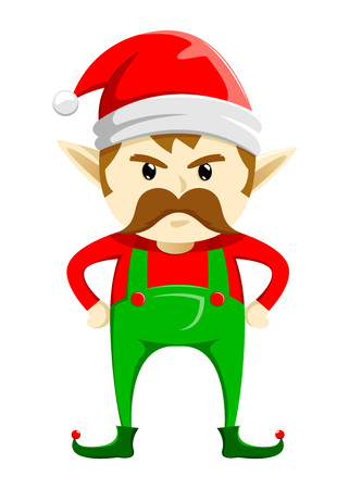 Angry Christmas Elf with mustache, vector illustrationのイラスト素材