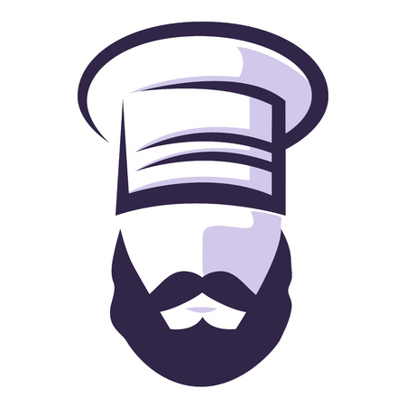 Chef with mustache and beard vector silhouette iconのイラスト素材
