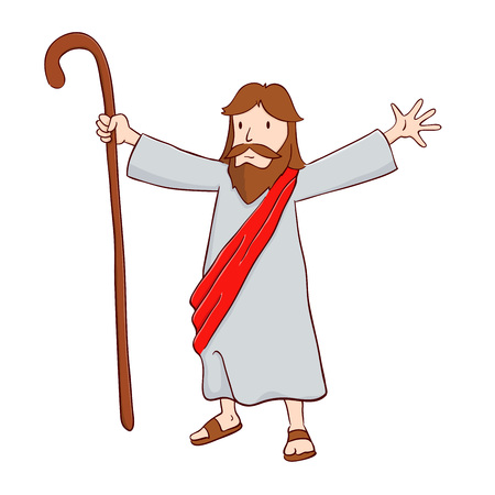 Jesus Christ The Shepherd With Open Arms, Vector Illustrationのイラスト素材