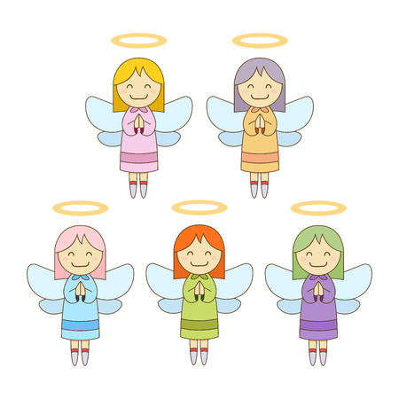 Cute little angels in colorful robe, vector illustrationのイラスト素材