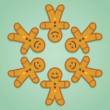 Ginger bread man holding hands in circle, vector illustration