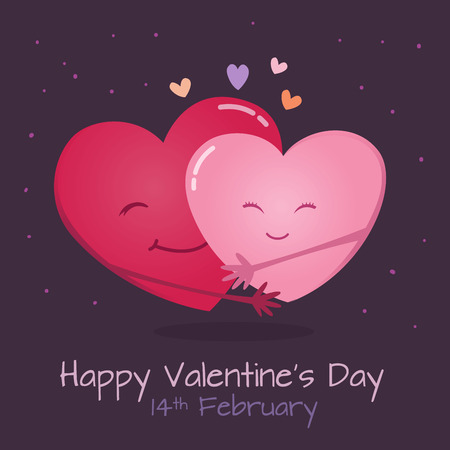 Two hearts hugging each other, happy valentines day greetingのイラスト素材