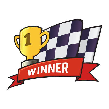 Championship trophy with checkered flag, illustrationのイラスト素材
