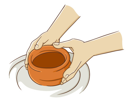 Hand making pottery from clay, vector illustrationのイラスト素材