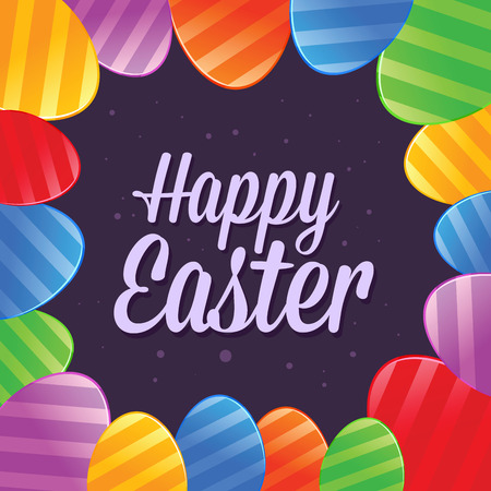 Happy Easter greetings with colorful eggs frame, illustrationのイラスト素材