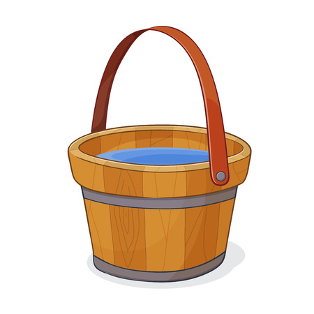 Hand drawing of wooden bucket full of water, vector illustrationのイラスト素材