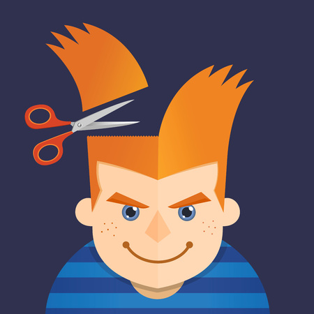 Vector illustration of a young boy having a hair cutのイラスト素材