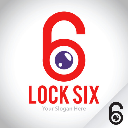 Vector stock logo template padlock and number six, security and safety conceptのイラスト素材