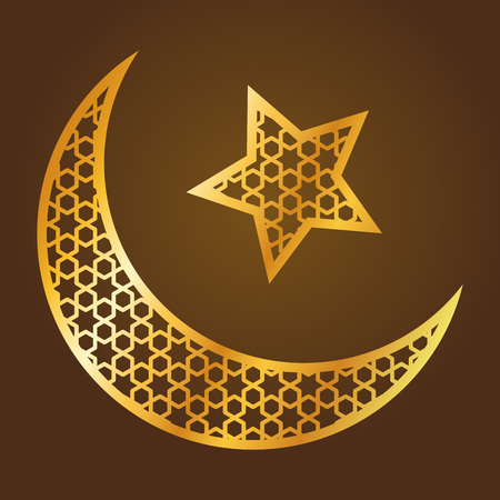 Vector stock of islamic background crescent moon with mosque textureのイラスト素材