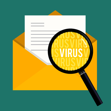 Vector stock of magnifying glass searching for virus in mailのイラスト素材