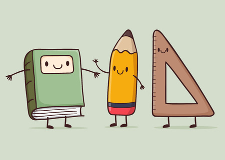 Vector stock of school items, book pencil ruler character designのイラスト素材