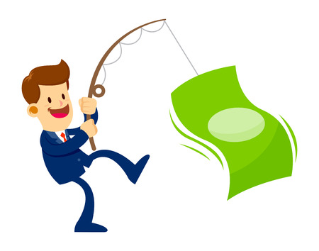Vector stock of a businessman catching big money with a fishing pole, success business conceptのイラスト素材