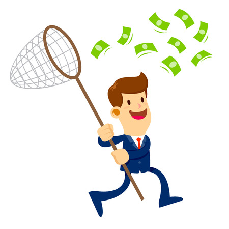 Vector stock of a businessman chasing flying money with a netのイラスト素材