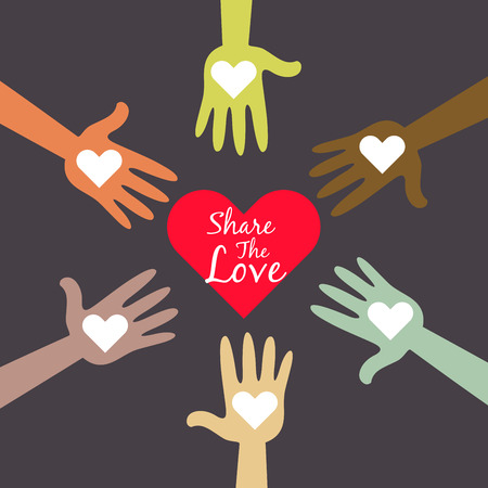 Vector stock of multi colored hands sharing love symbolsのイラスト素材