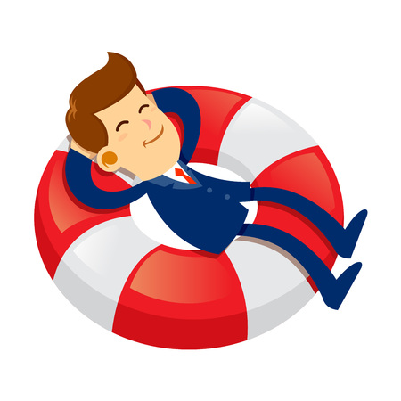Vector stock of a businessman with a happy face sleeping on floating life buoyのイラスト素材