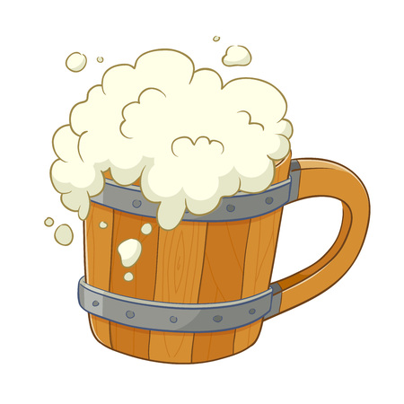Vector stock of traditional wooden beer mug with overflown foamのイラスト素材