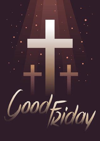 Vector stock of Good Friday lettering with three cross on a dark backgroundのイラスト素材