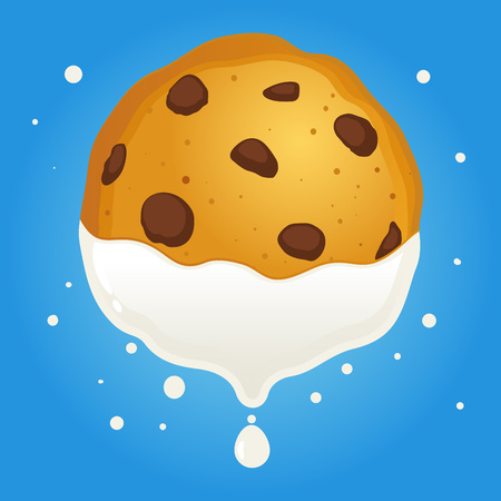 Vector stock of chocolate chip cookies dipped in milkのイラスト素材