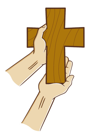 Vector stock of two hand holding wooden christian crossのイラスト素材