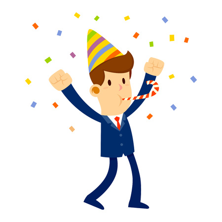 Vector stock of a businessman celebrating with party hat and confettiのイラスト素材