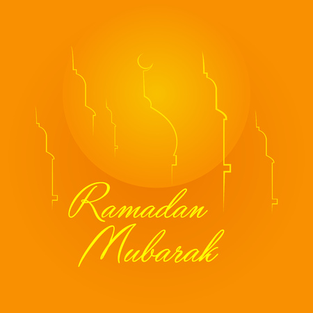 aN Islamic Ramadan Mubarak decoration of mosque silhouette on orange background.のイラスト素材
