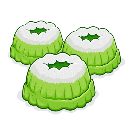 Vector stock of putu ayu indonesian traditional food made from flour, pandan, coconut milk and sugar with shredded coconut on top.のイラスト素材