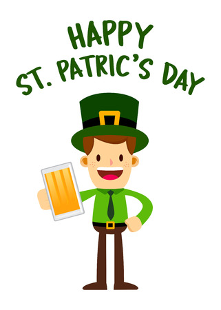 Vector stock of a businessman wearing green outfit to celebrating St. Patrick's Day while holding a glass of beerのイラスト素材