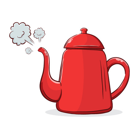 Vector stock of red boiling hot water kettle with steam coming outのイラスト素材