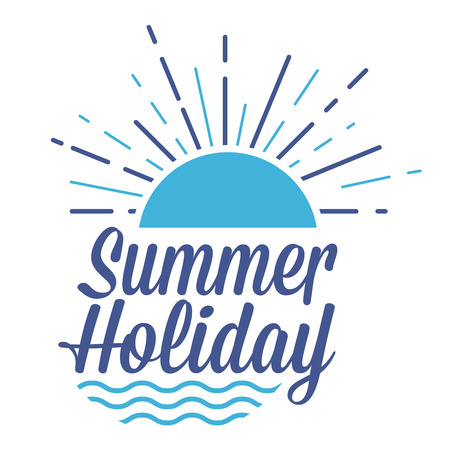 Vector stock illustration of summer holiday sign, or symbol with sunset and wavesのイラスト素材