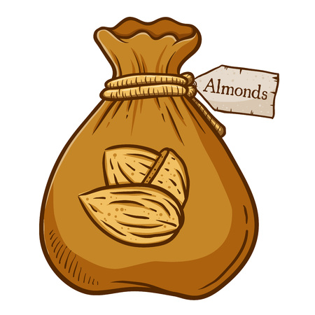Bag full of almond buts, isolated over white backgroundのイラスト素材