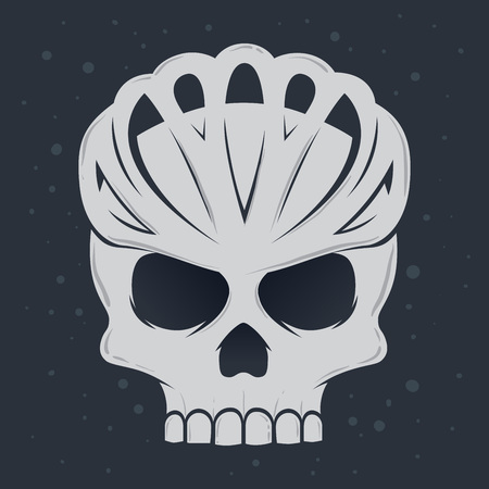 Vector illustration of skull wearing bicycle helmet, danger cyclist symbolのイラスト素材