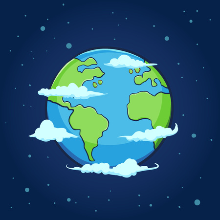 Vector illustration of planet earth with stars and clouds, world globeのイラスト素材