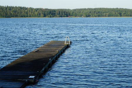wooden path in the seaの写真素材