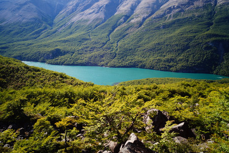 lake in the middle of the mountainsの写真素材