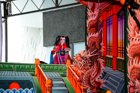 Taipei, Taiwan - NOV 05, 2017: Glove puppetry stage in Taiwan Traditional Theatre Center.a type of opera using cloth puppets that originated during the 17th century in China.のeditorial素材