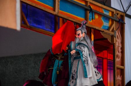Taipei, Taiwan - NOV 05, 2017: Glove puppetry stage in Taiwan Traditional Theatre Center.a type of opera using cloth puppets that originated during the 17th century in China.のeditorial素材