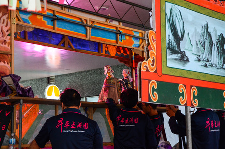 Taipei, Taiwan - NOV 05, 2017: Glove puppetry stage in Taiwan Traditional Theatre Center.a type of...